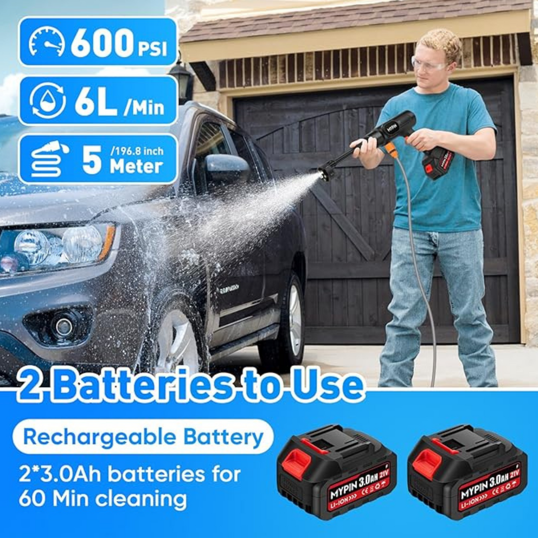 Double Battery Car Washer Gun – مسدس غسيل سيارات ببطاريتين